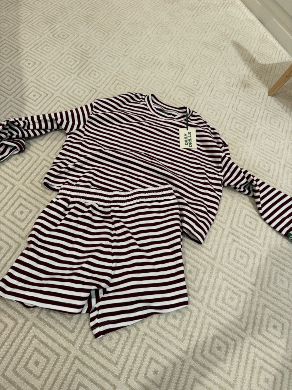 Daily Drills Burgundy & White Striped Women’s Pajama Set